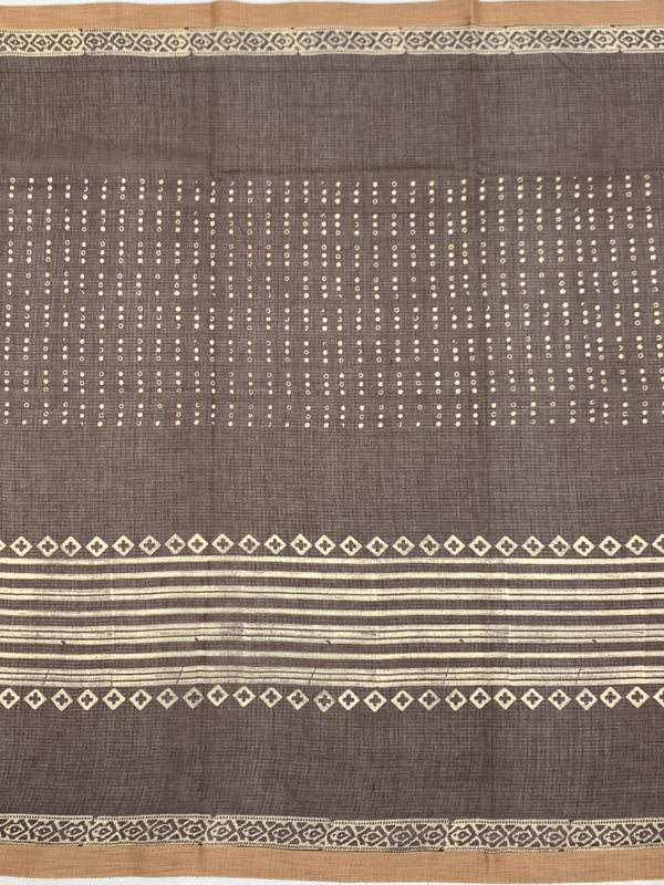 Earthy Crimson & Cocoa Brown Hand-Block Printed Cotton Kota Saree