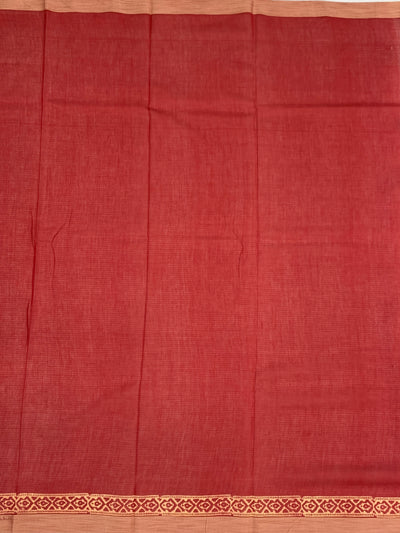Earthy Crimson & Cocoa Brown Hand-Block Printed Cotton Kota Saree