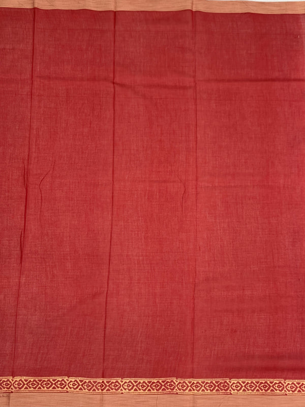 Earthy Crimson & Cocoa Brown Hand-Block Printed Cotton Kota Saree