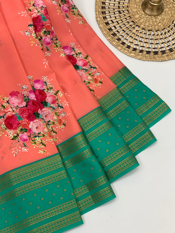 Mysore Silk Saree Peach In Colour