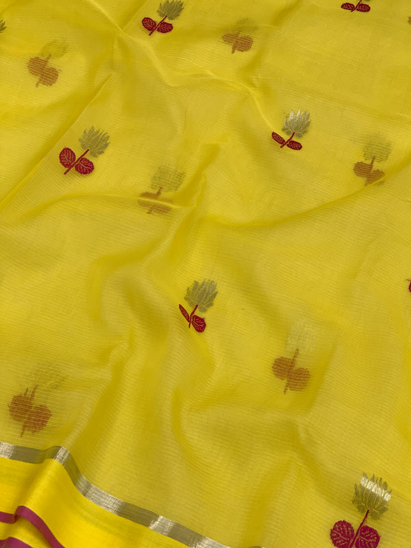 Zari Kota Saree Yellow In Color