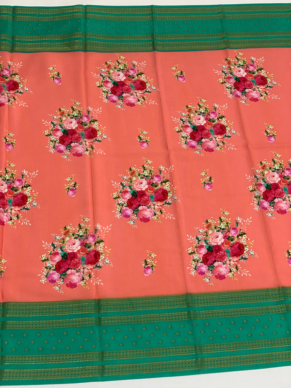 Mysore Silk Saree Peach In Colour