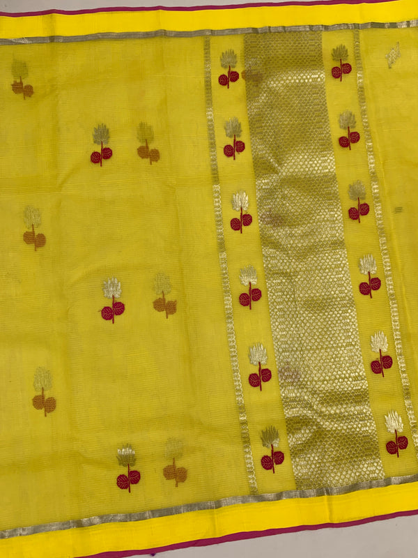 Zari Kota Saree Yellow In Color