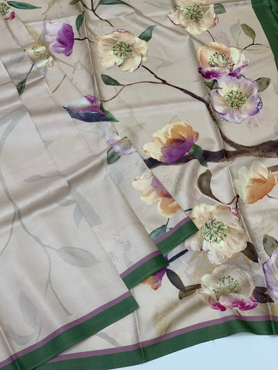 Tussore Printed Saree Light Pastel-Peach In Colour