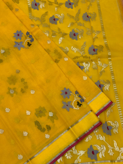 Zari Kota Saree Mango-Yellow In Color