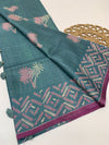 Tussore Printed Saree Light-Blue In Colour