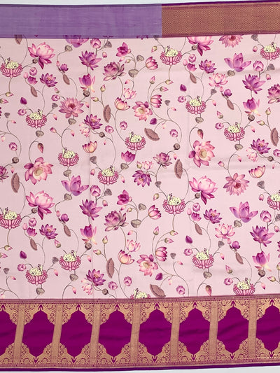 Ethereal Pink & Magenta Printed Banarasi Silk Saree with Pichwai Lotus Motifs