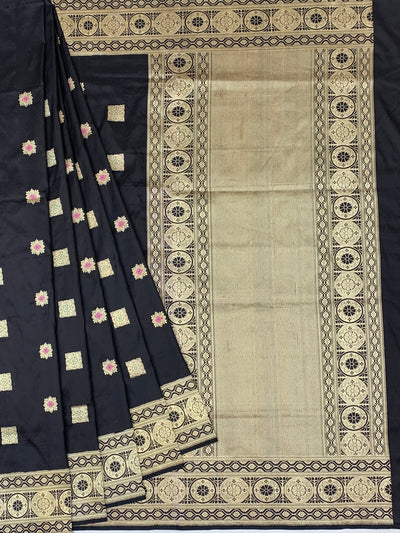 Midnight Black Handwoven Banarasi Silk Saree