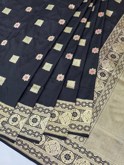 Midnight Black Handwoven Banarasi Silk Saree