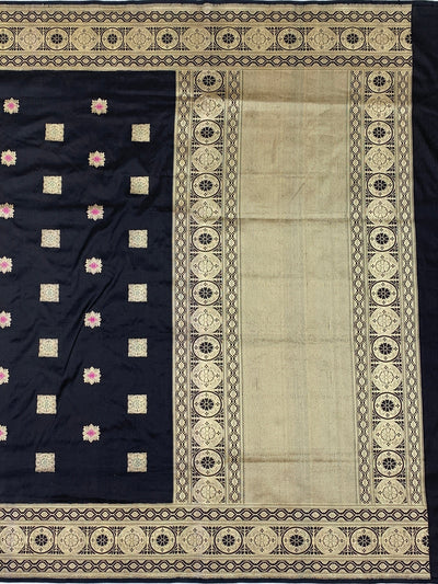 Midnight Black Handwoven Banarasi Silk Saree