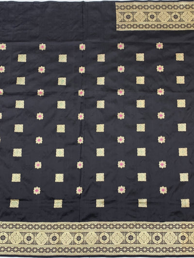 Midnight Black Handwoven Banarasi Silk Saree