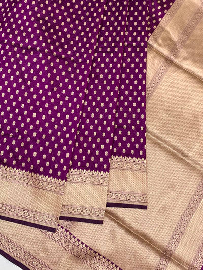 Regal Purple Banarasi Silk Saree with Intricate Gold Zari Buttis