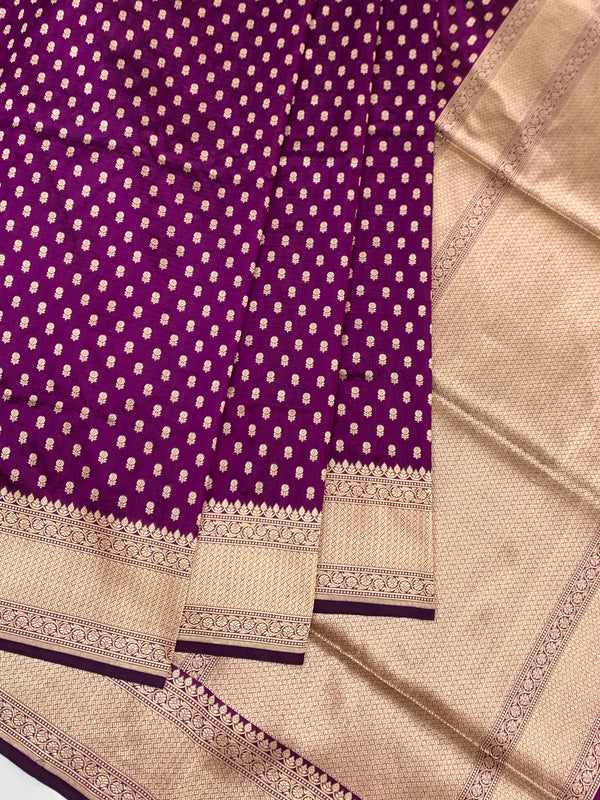Regal Purple Banarasi Silk Saree with Intricate Gold Zari Buttis