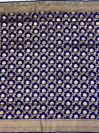 Royal Blue Floral Jaal Banarasi Silk Saree