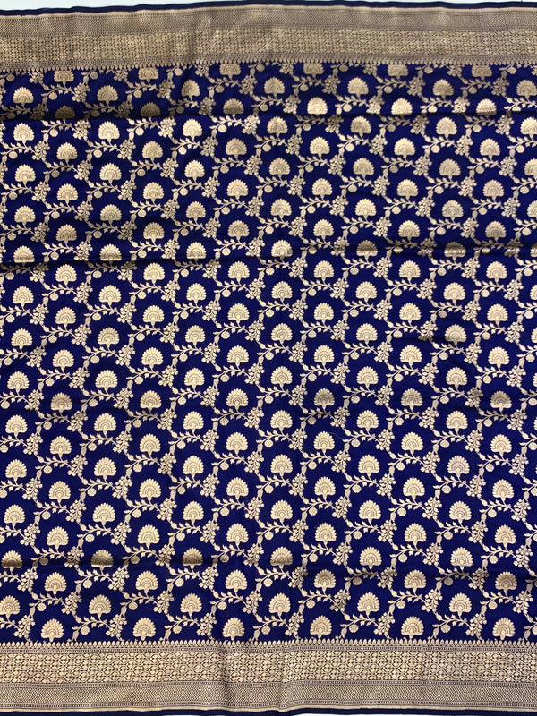 Royal Blue Floral Jaal Banarasi Silk Saree