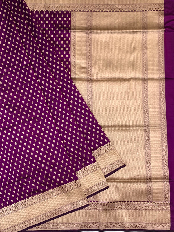 Regal Purple Banarasi Silk Saree with Intricate Gold Zari Buttis