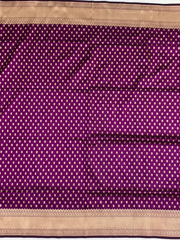 Regal Purple Banarasi Silk Saree with Intricate Gold Zari Buttis