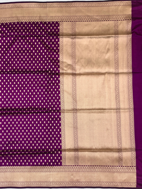 Regal Purple Banarasi Silk Saree with Intricate Gold Zari Buttis