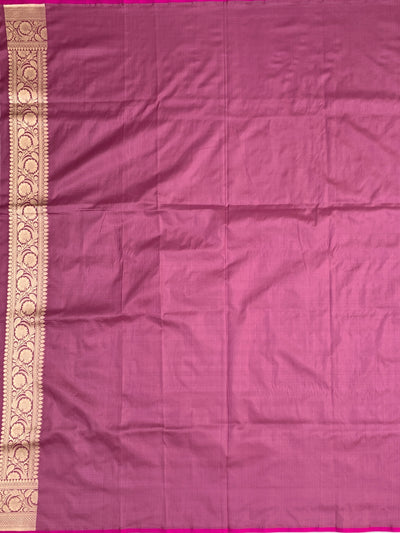 Deep Plum Banarasi Silk Saree with All-Over Gold Zari Floral Jaal