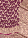 Deep Plum Banarasi Silk Saree with All-Over Gold Zari Floral Jaal