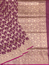 Deep Plum Banarasi Silk Saree with All-Over Gold Zari Floral Jaal