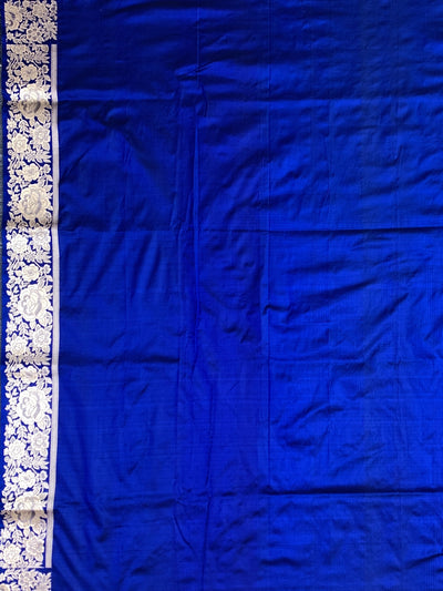 Regal Royal Blue Banarasi Silk Saree with Silver Zari Floral