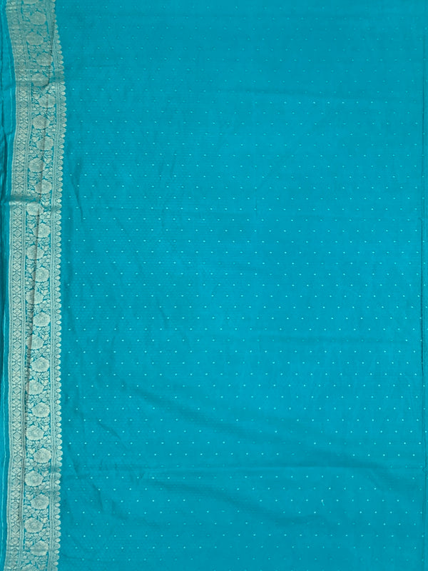 Teal Blue Banarasi Silk Saree with Warli-Inspired Folk Art