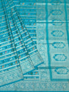 Teal Blue Banarasi Silk Saree with Warli-Inspired Folk Art