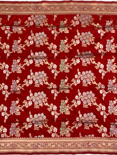 Imperial Crimson Red Banarasi Saree with Gold And Silver Meenakari