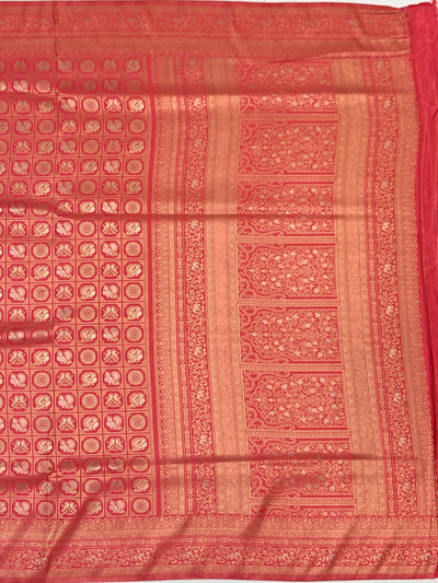 Regal Peach Banarasi Silk Saree with Heavy Gold Zari Brocade