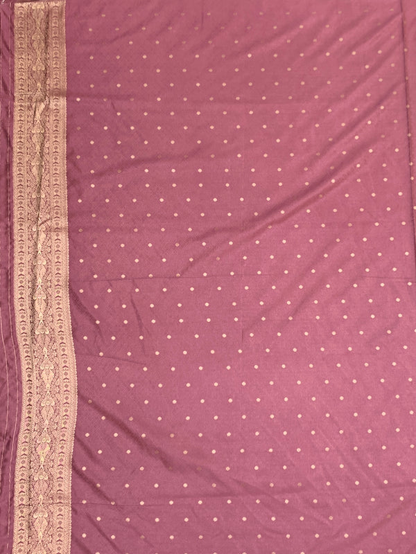 Exquisite Dusty Pink Banarasi Silk Saree with Mosaic Patchwork & Gold Zari