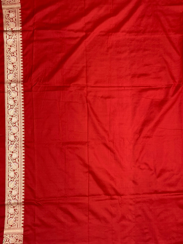 Imperial Crimson Red Banarasi Saree with Gold And Silver Meenakari