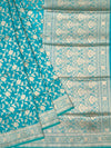 Exquisite Teal Banarasi Silk Saree with Floral Jaal & Silver Zari