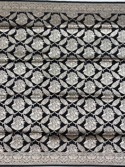 Midnight Ebony Banarasi Saree with Intricate Silver Jaal