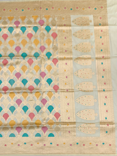 Exquisite Off-White Meenakari Banarasi Saree