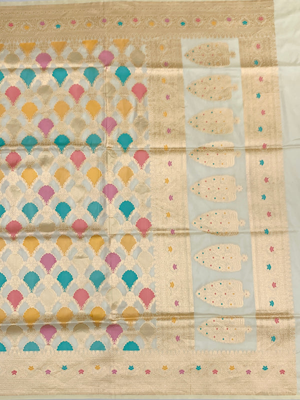 Exquisite Off-White Meenakari Banarasi Saree
