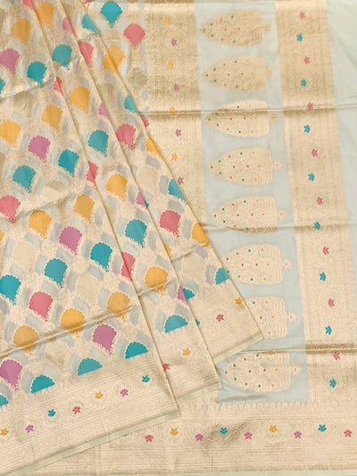 Exquisite Off-White Meenakari Banarasi Saree