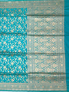 Exquisite Teal Banarasi Silk Saree with Floral Jaal & Silver Zari