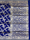 Regal Royal Blue Banarasi Silk Saree with Silver Zari Floral
