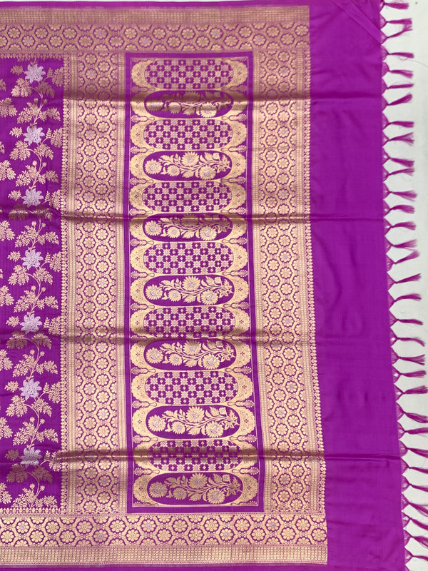 Majestic Magenta Purple Banarasi Silk Saree with Gold Zari Floral Jaal