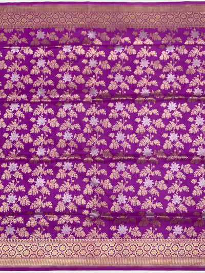 Majestic Magenta Purple Banarasi Silk Saree with Gold Zari Floral Jaal