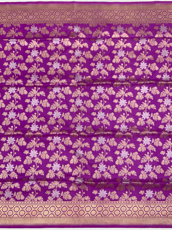 Majestic Magenta Purple Banarasi Silk Saree with Gold Zari Floral Jaal