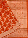 Exquisite Vibrant Orange Banarasi Silk Saree with Silver Zari Rose Motifs