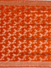Exquisite Vibrant Orange Banarasi Silk Saree with Silver Zari Rose Motifs