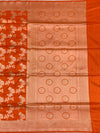 Exquisite Vibrant Orange Banarasi Silk Saree with Silver Zari Rose Motifs