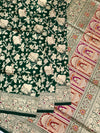Exquisite Emerald Green Pichwai Motif Banarasi Silk Saree with Jharokha Pallu
