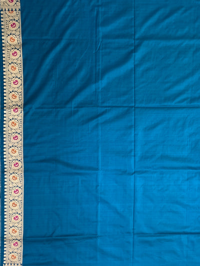 Majestic Peacock Blue Banarasi Silk Saree with Meenakari Jaal