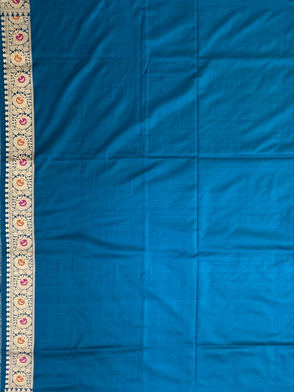 Majestic Peacock Blue Banarasi Silk Saree with Meenakari Jaal