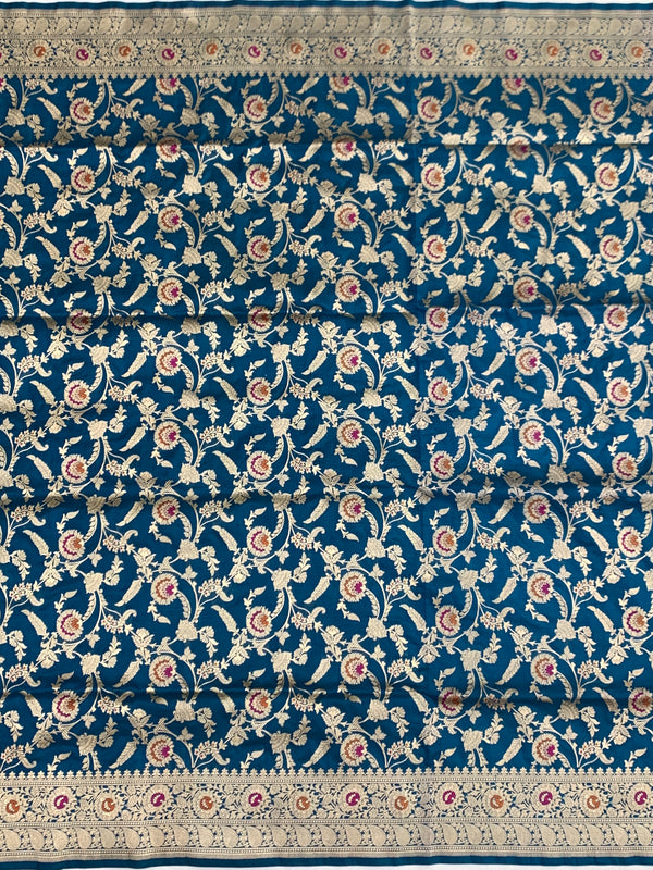 Majestic Peacock Blue Banarasi Silk Saree with Meenakari Jaal