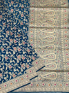 Majestic Peacock Blue Banarasi Silk Saree with Meenakari Jaal